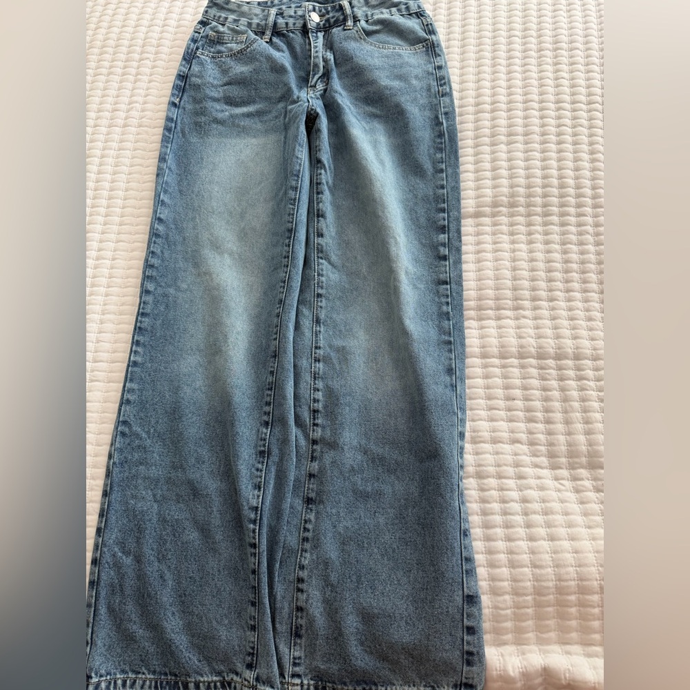 SHEIN Light Blue High-Rise Wide Leg Jeans